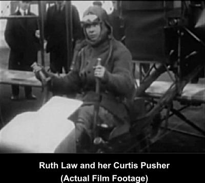 Ruth Law and her Curtis Pusher (Actual Film Footage)